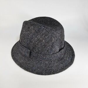Vtg Olney Tweed Herringbone 100% Wool Trilby Fedora Hat M Gray Blue Red England